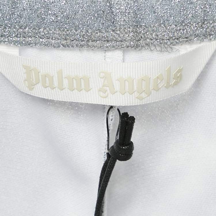 Pre Owned Palm Angels Silver Glitter Lurex Knit Tape Trimmed Trackpants L
