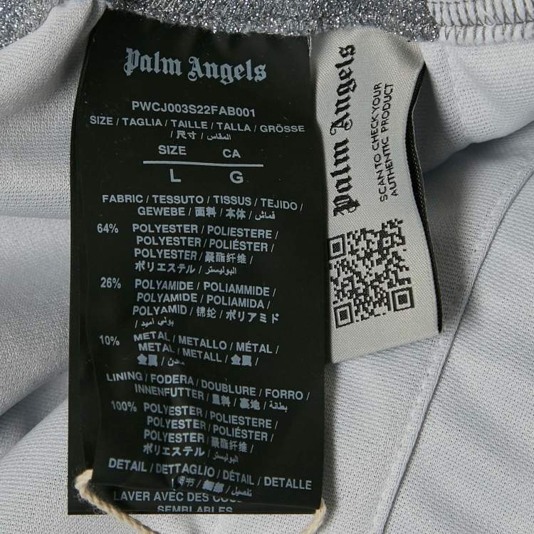 Pre Owned Palm Angels Silver Glitter Lurex Knit Tape Trimmed Trackpants L