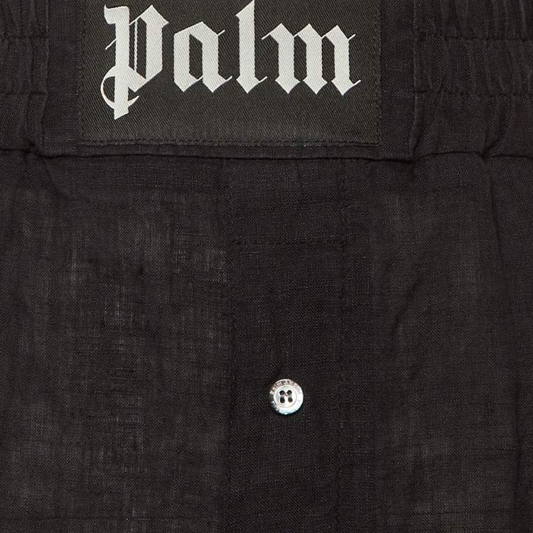 Pre Owned Palm Angels Black Linen Logo Detail Boxer Shorts L