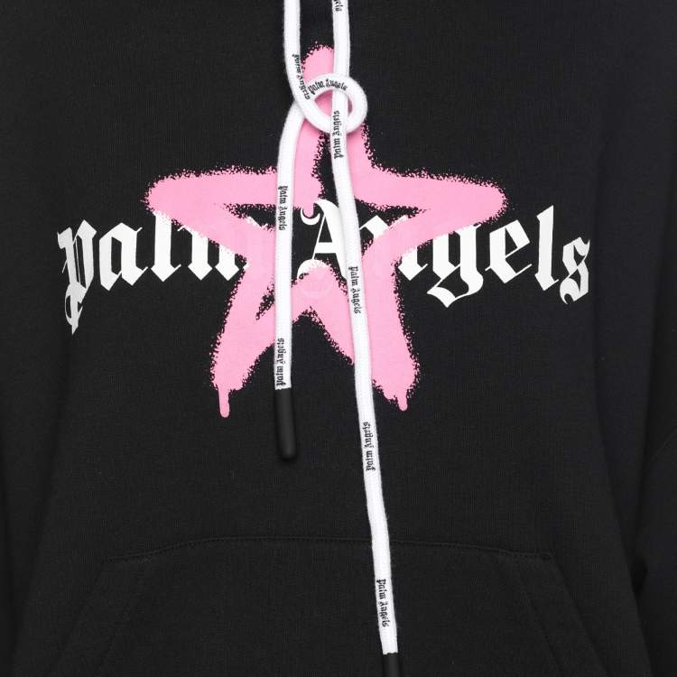 Pre Owned Palm Angels Black Cotton Knit Star Sprayed Logo Hoodie S