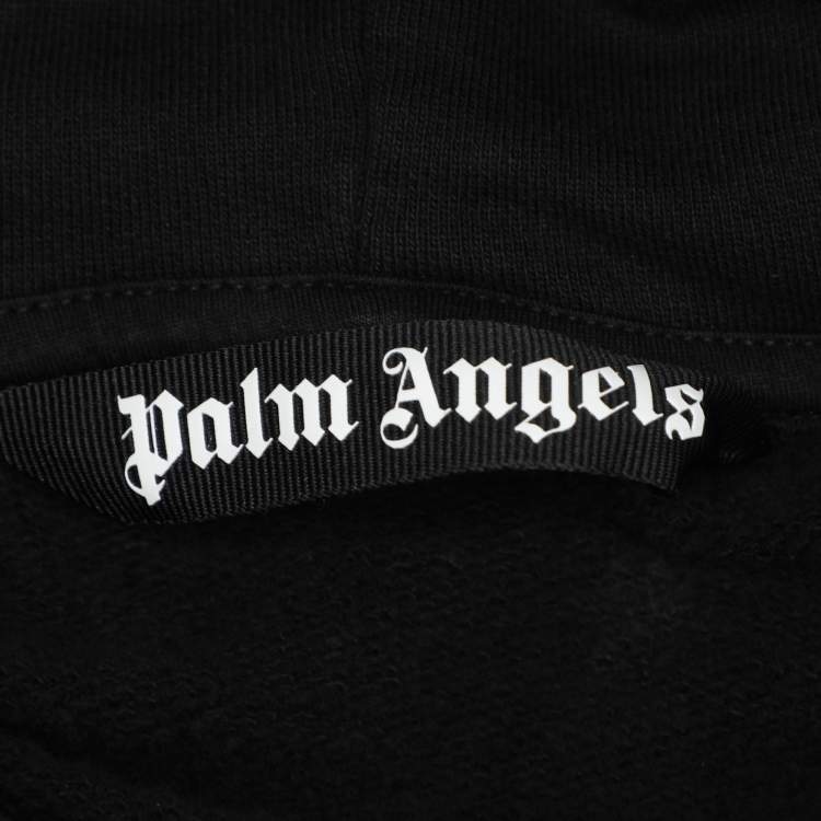 Pre Owned Palm Angels Black Cotton Knit Star Sprayed Logo Hoodie S