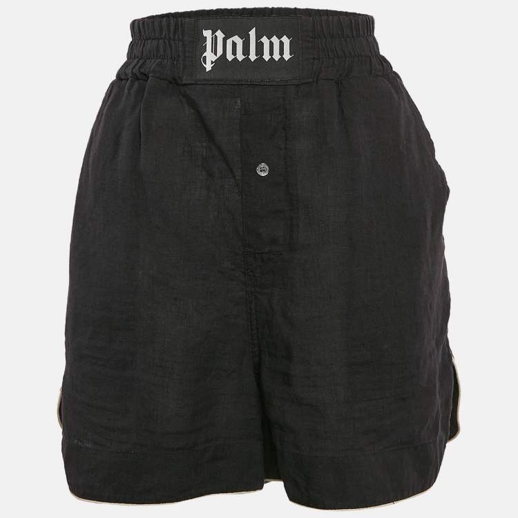 Pre Owned Palm Angels Black Linen Contrast Trimmed Shorts M