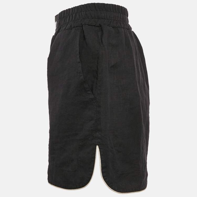 Pre Owned Palm Angels Black Linen Contrast Trimmed Shorts M