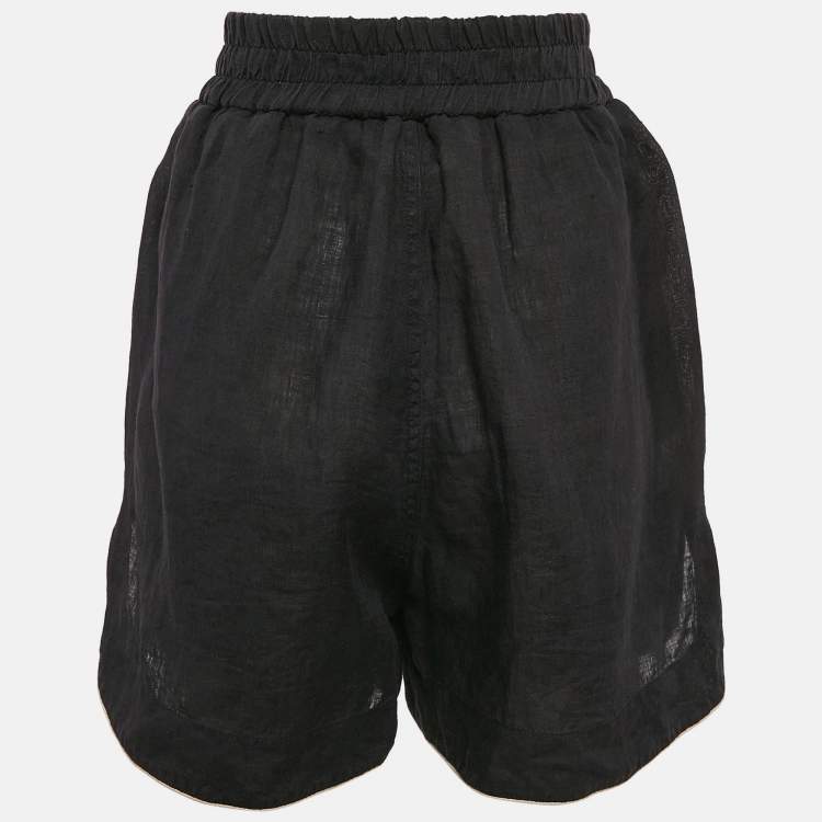 Pre Owned Palm Angels Black Linen Contrast Trimmed Shorts M