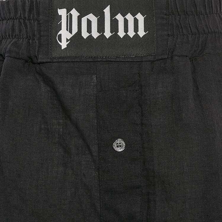 Pre Owned Palm Angels Black Linen Contrast Trimmed Shorts M