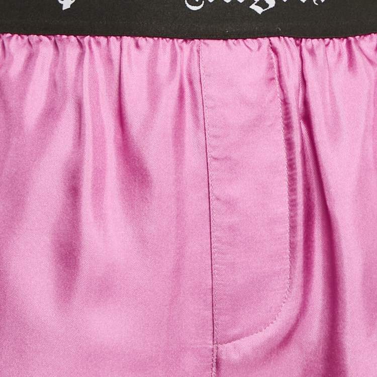 مملوكة مسبقًا Palm Angels Pink Printed Satin Logo Waist Detail Trousers S
