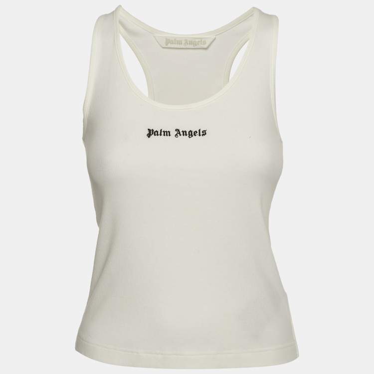 Pre Owned Palm Angels White Logo Print Rib Knit Tank Top XS