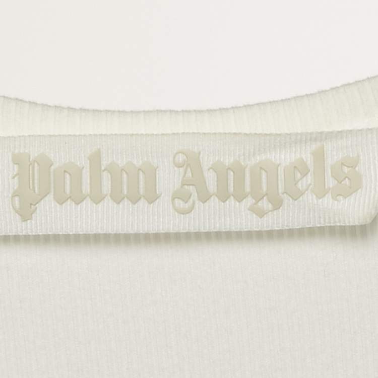 Pre Owned Palm Angels White Logo Print Rib Knit Tank Top XS