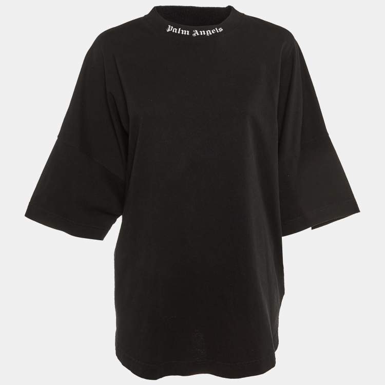 Pre Owned Palm Angels Black Logo Print Cotton Crew Neck Oversized T-Shirt M
