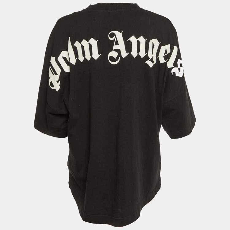 Pre Owned Palm Angels Black Logo Print Cotton Crew Neck Oversized T-Shirt M