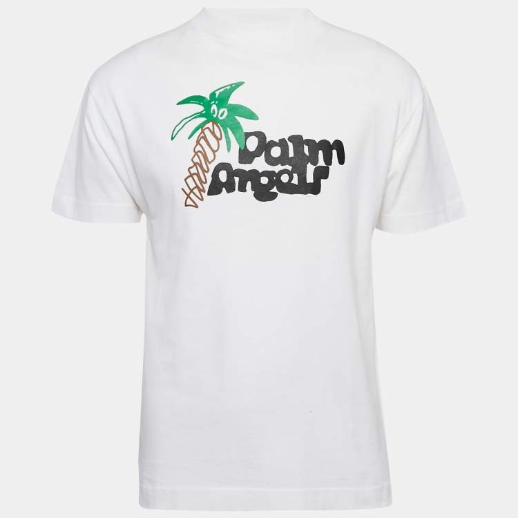 Pre Owned Palm Angels White Printed Jersey Crewneck T-Shirt S