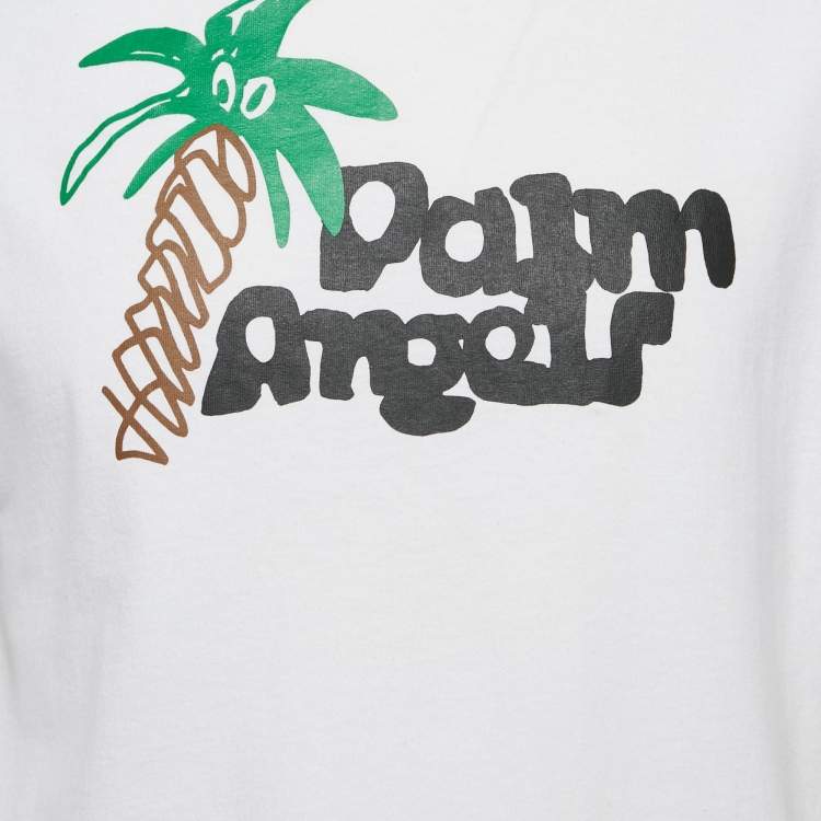 Pre Owned Palm Angels White Printed Jersey Crewneck T-Shirt S
