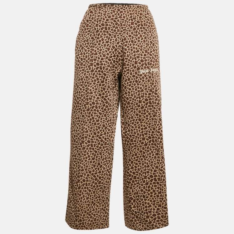 Pre Owned Palm Angels Brown Leopard Print Knit Contrast Tape Trimmed Trackpants M