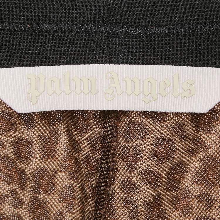 Pre Owned Palm Angels Brown Leopard Print Knit Contrast Tape Trimmed Trackpants M