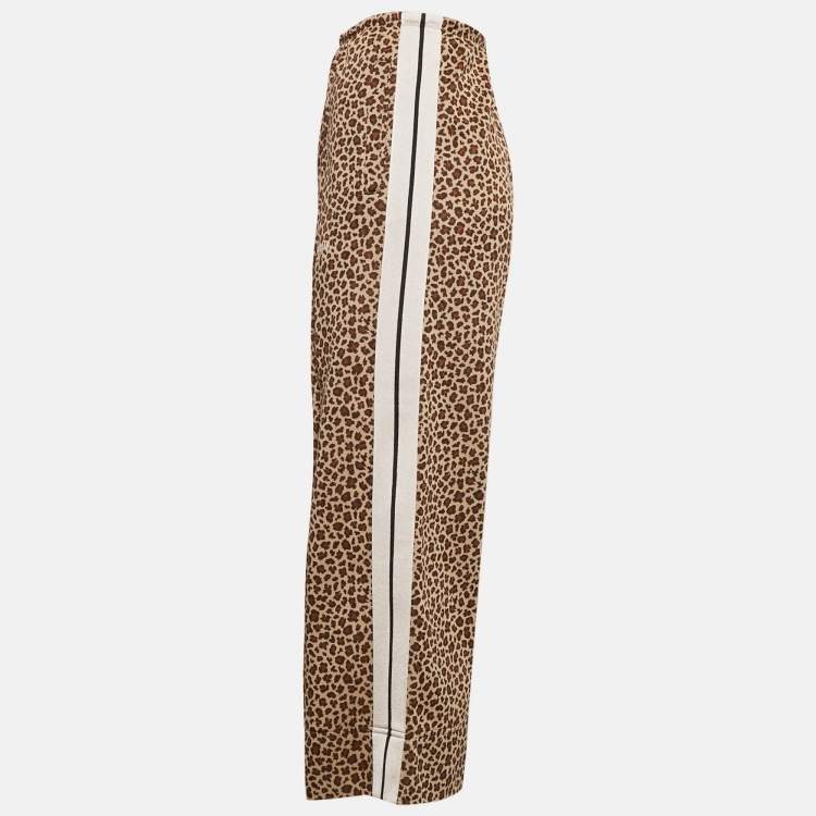Pre Owned Palm Angels Brown Leopard Print Knit Contrast Tape Trimmed Trackpants M
