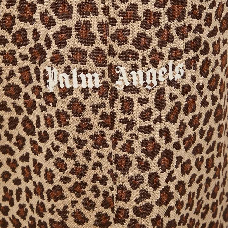 Pre Owned Palm Angels Brown Leopard Print Knit Contrast Tape Trimmed Trackpants M