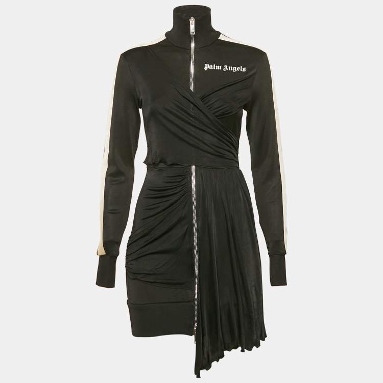 Pre Owned Palm Angels Black Jersey Draped Track-Style Dress S