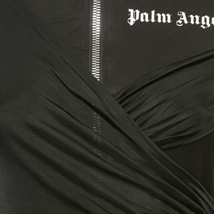 Pre Owned Palm Angels Black Jersey Draped Track-Style Dress S