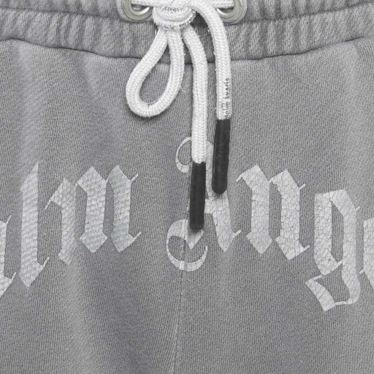 Pre Owned Palm Angels Grey Logo Print Cotton Knit Joggers S