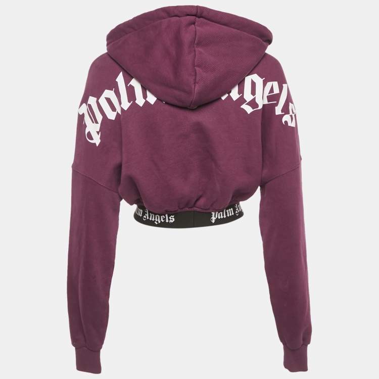 Pre Owned Palm Angels Purple Logo Printed Cotton Knit Hooded Sweatshirt S