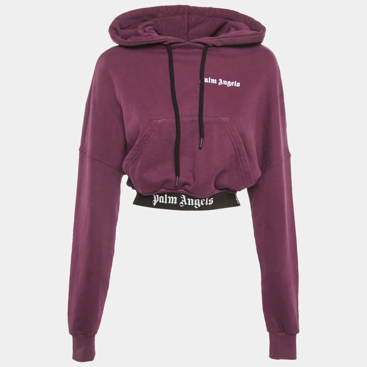 Pre Owned Palm Angels Purple Logo Printed Cotton Knit Hooded Sweatshirt S