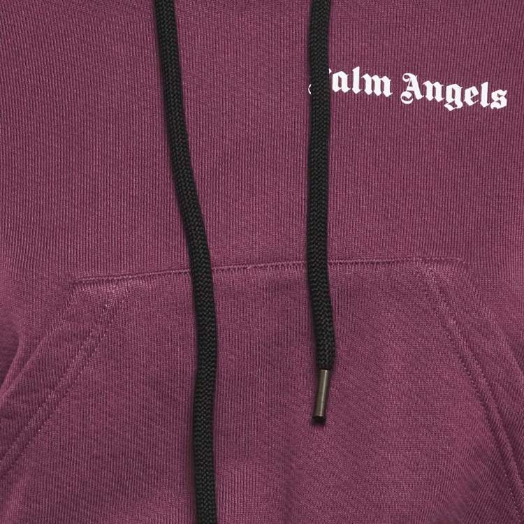 Pre Owned Palm Angels Purple Logo Printed Cotton Knit Hooded Sweatshirt S