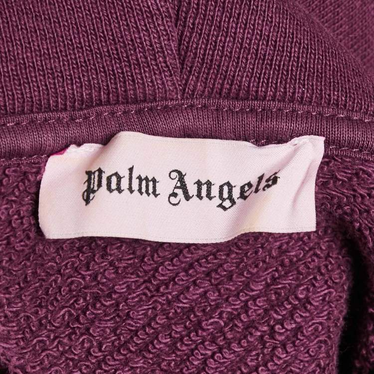Pre Owned Palm Angels Purple Logo Printed Cotton Knit Hooded Sweatshirt S