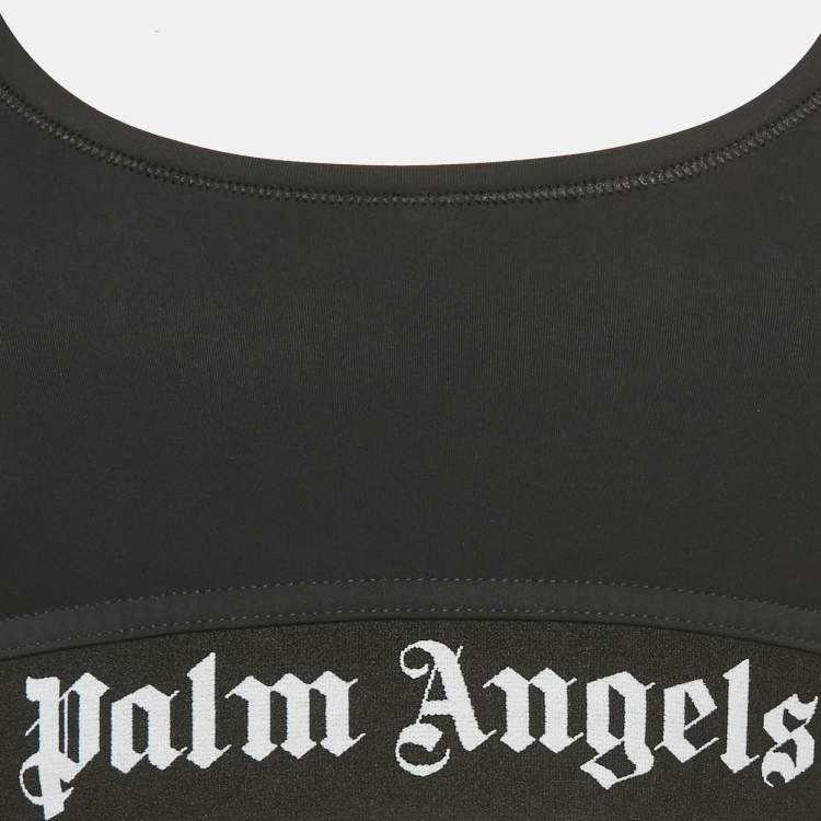Pre Owned Palm Angels Black Nylon Jersey Logo Detail Sports Bra and Leggings Set XS