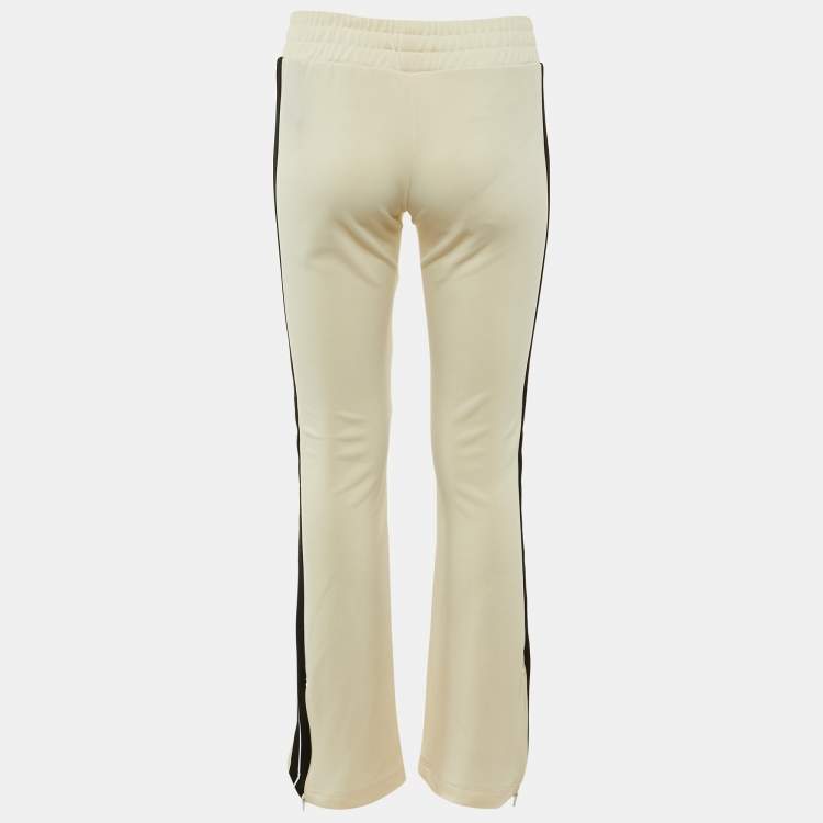 Pre Owned Palm Angels Cream Logo Print Jersey Flared Track Pants S