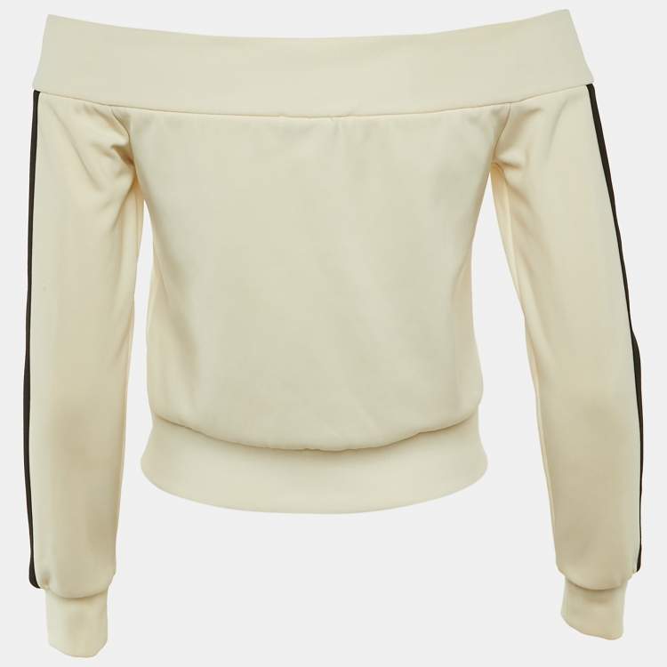 Pre Owned Palm Angels Cream Jersey Off-The-Shoulder Track Jacket S