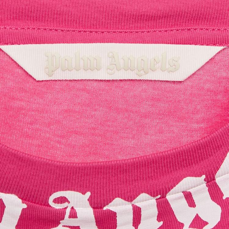 Pre Owned Palm Angels Pink Logo Print Cotton Oversized Shirt L