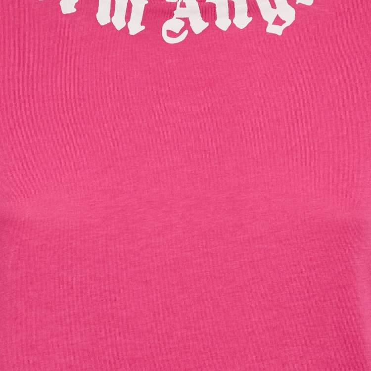 Pre Owned Palm Angels Pink Logo Print Cotton Oversized Shirt L