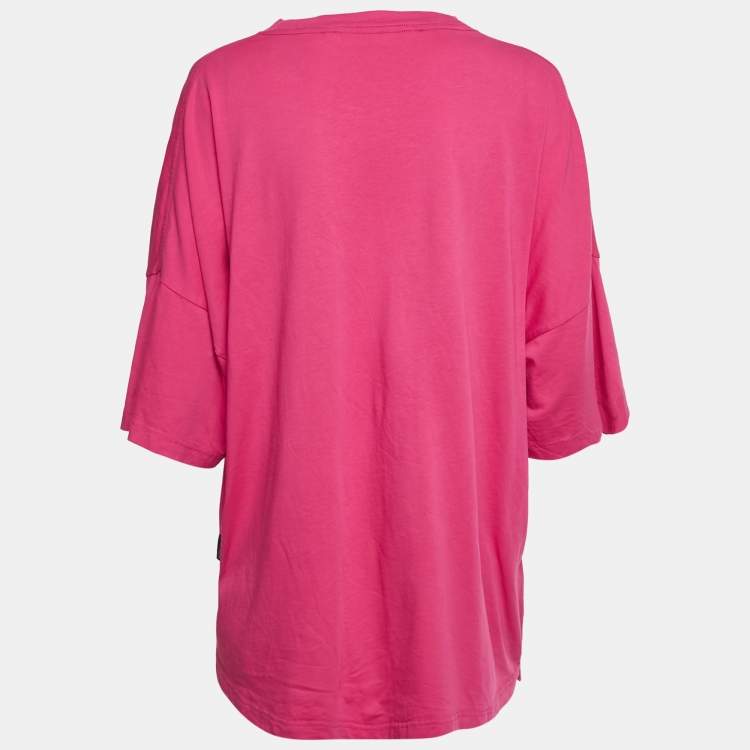 Pre Owned Palm Angels Pink Logo Print Cotton Oversized Shirt L