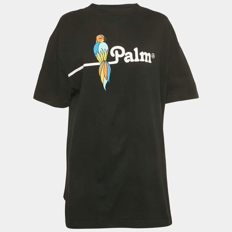 مملوكة مسبقًا Palm Angels Black Parrot Print Jersey Crewneck T-Shirt XXL