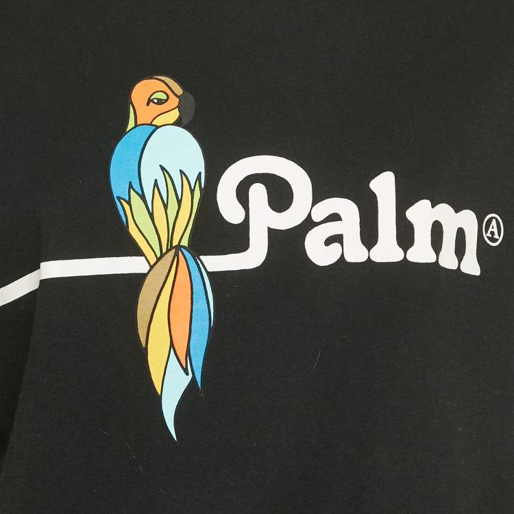 مملوكة مسبقًا Palm Angels Black Parrot Print Jersey Crewneck T-Shirt XXL
