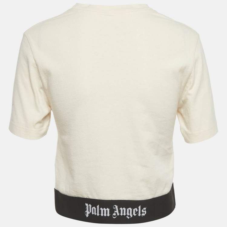 مملوكة مسبقًا Palm Angels Beige Logo Hem Jersey Crop Top S