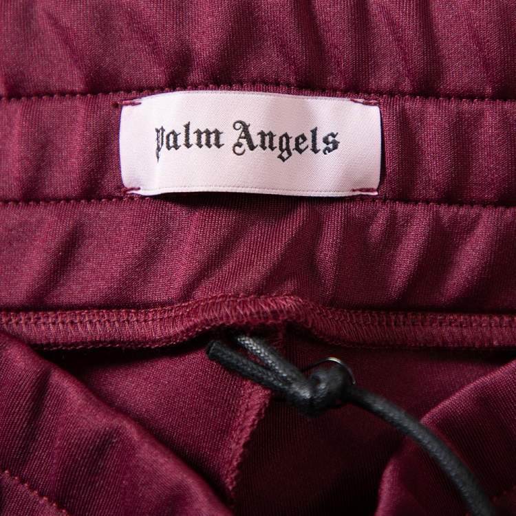 مملوكة مسبقًا Palm Angels Burgundy Logo Printed Jersey Side Strip Detail Track Leggings L