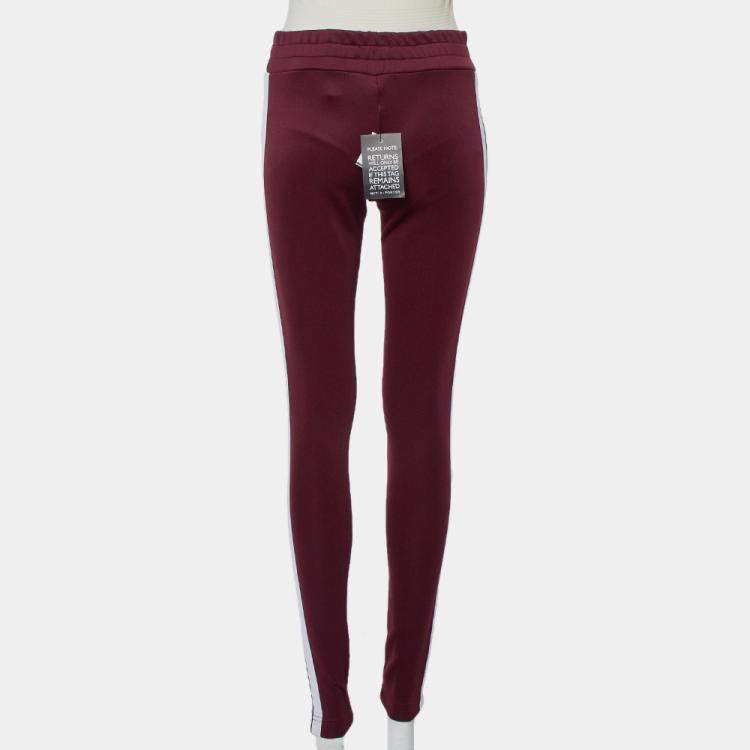 مملوكة مسبقًا Palm Angels Burgundy Logo Printed Jersey Side Strip Detail Track Leggings L