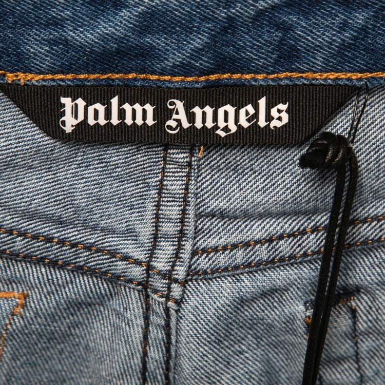 مملوكة مسبقًا Palm Angels Blue Denim Bandana Patch Straight-Leg Jeans L Waist 32"