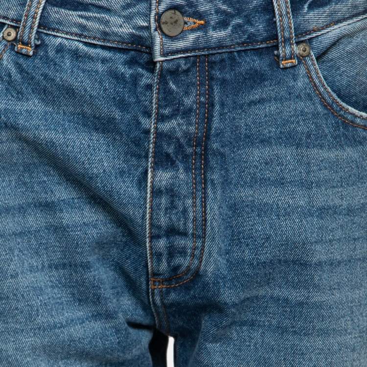 مملوكة مسبقًا Palm Angels Blue Denim Bandana Patch Straight-Leg Jeans L Waist 32"
