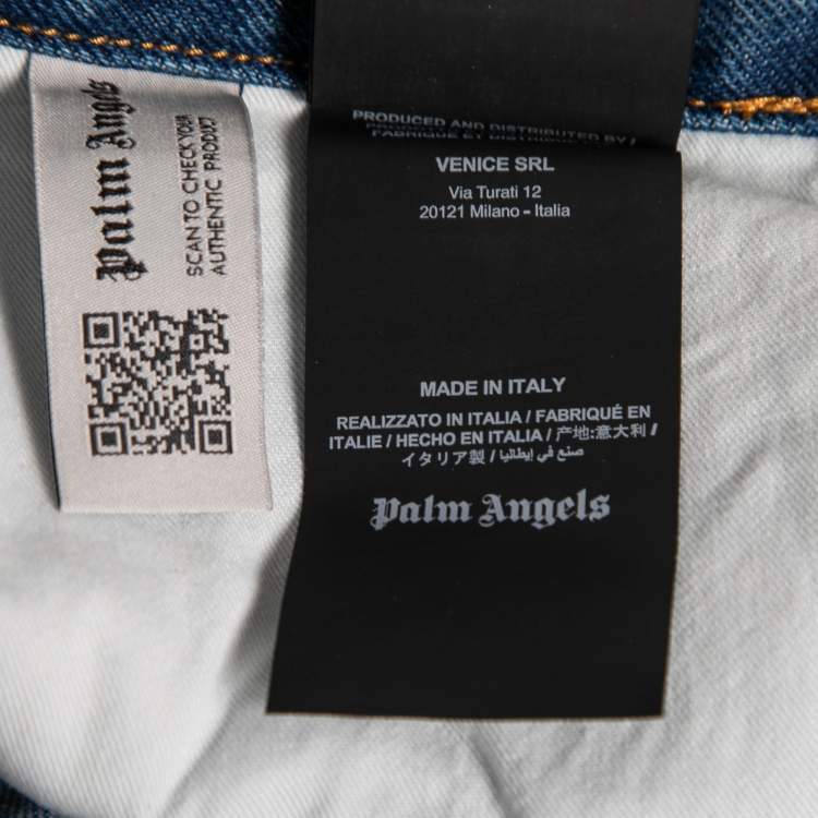 مملوكة مسبقًا Palm Angels Blue Denim Bandana Patch Straight-Leg Jeans L Waist 32"