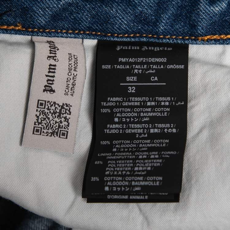 مملوكة مسبقًا Palm Angels Blue Denim Bandana Patch Straight-Leg Jeans L Waist 32"