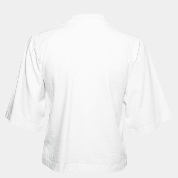 مملوكة مسبقًا Palm Angels White Logo Printed Cotton Crewneck T-Shirt S