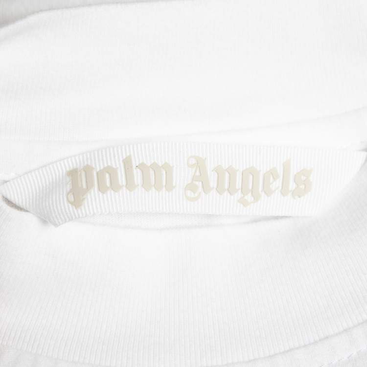 مملوكة مسبقًا Palm Angels White Logo Printed Cotton Crewneck T-Shirt S