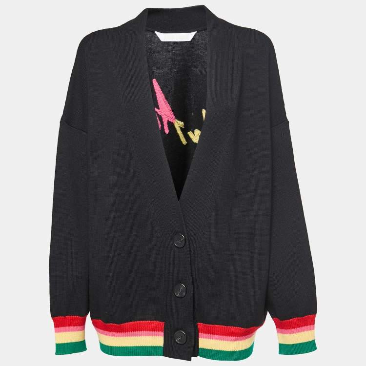 Palm Angels Black Wool Logo Cardigan M Palm Angels | The Luxury Closet