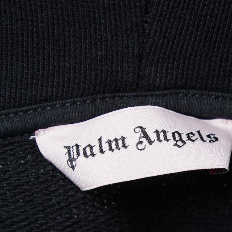 Pre Owned Palm Angels Black Logo Print Cotton Knit Hooded Jacket XS