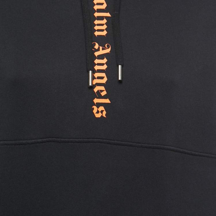 Pre Owned Palm Angels Black Logo Print Cotton Knit Hooded Jacket XS