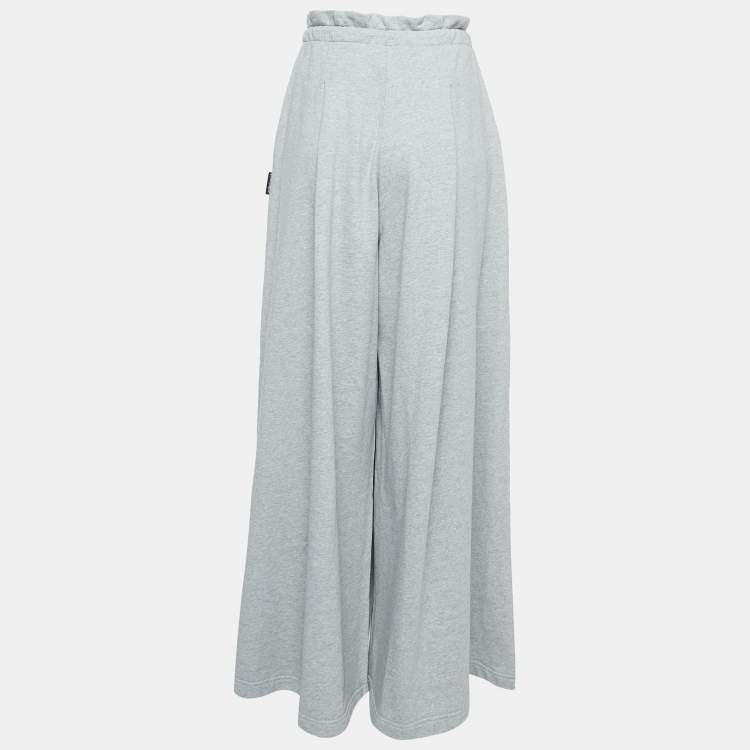Pre Owned Palm Angels Grey Cotton Wide Leg Drawstring Pants L