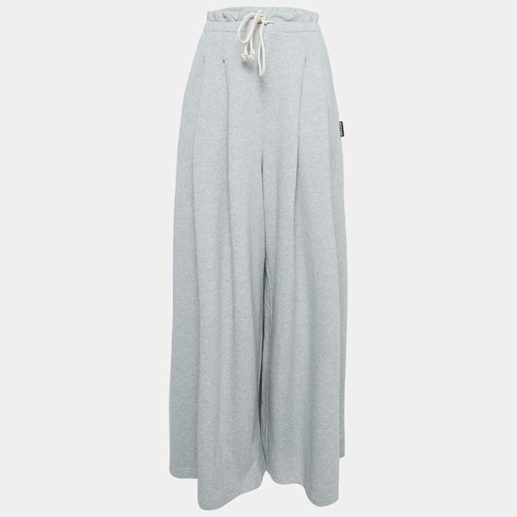 Pre Owned Palm Angels Grey Cotton Wide Leg Drawstring Pants L