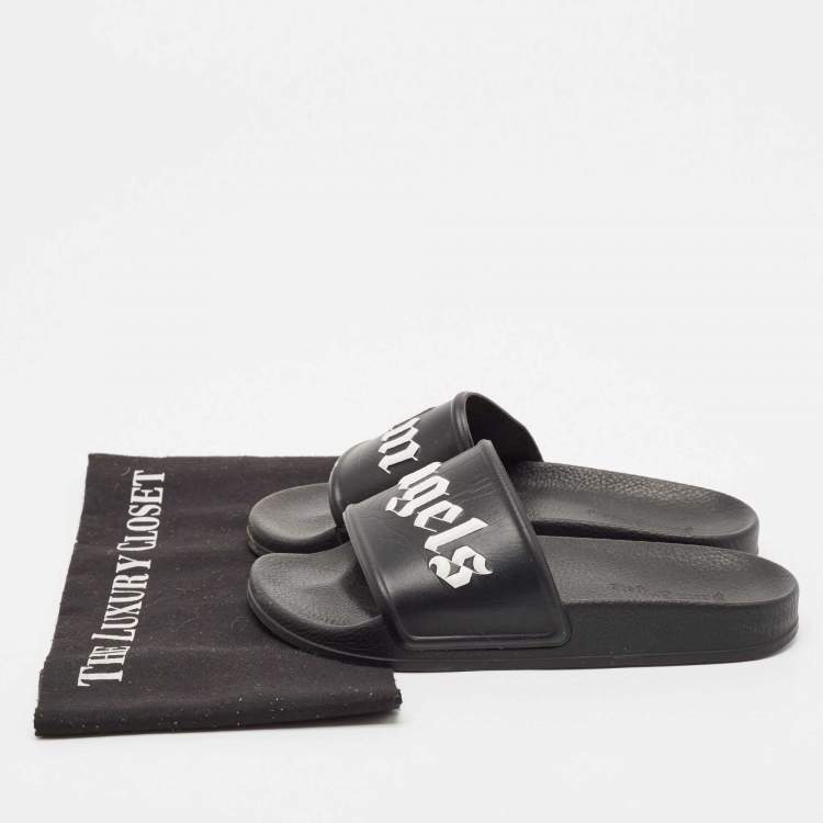 Pre Owned Palm Angels Black Leather Flat Slides Size 37